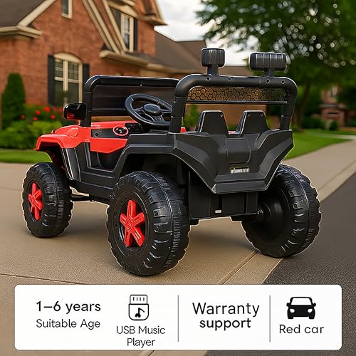Image of Wishmaster Kids Electric Ride-On Jeep Car 12V Battery Powered Toy Vehicle with Big Wheels, LED Lights, Music System & Parental Remote - Off-Road Style for Boys & Girls