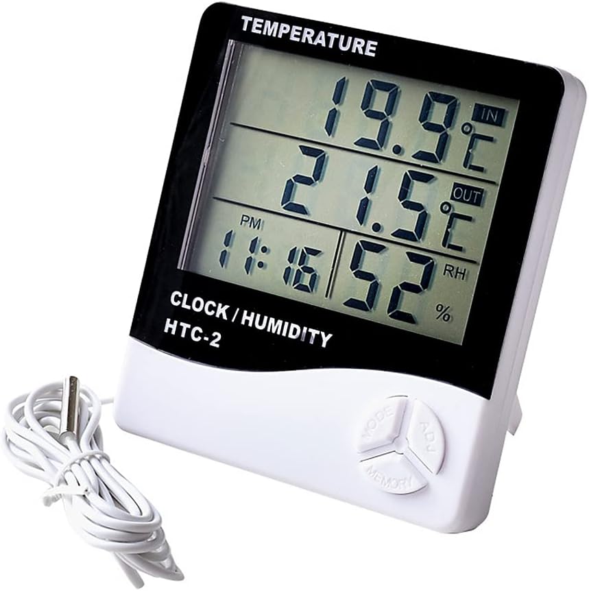 Thermometer Hygrometer, Domary Thermometer Hygrometer with Clock Digital Humidity Temperature Gauge Temp. Monitor