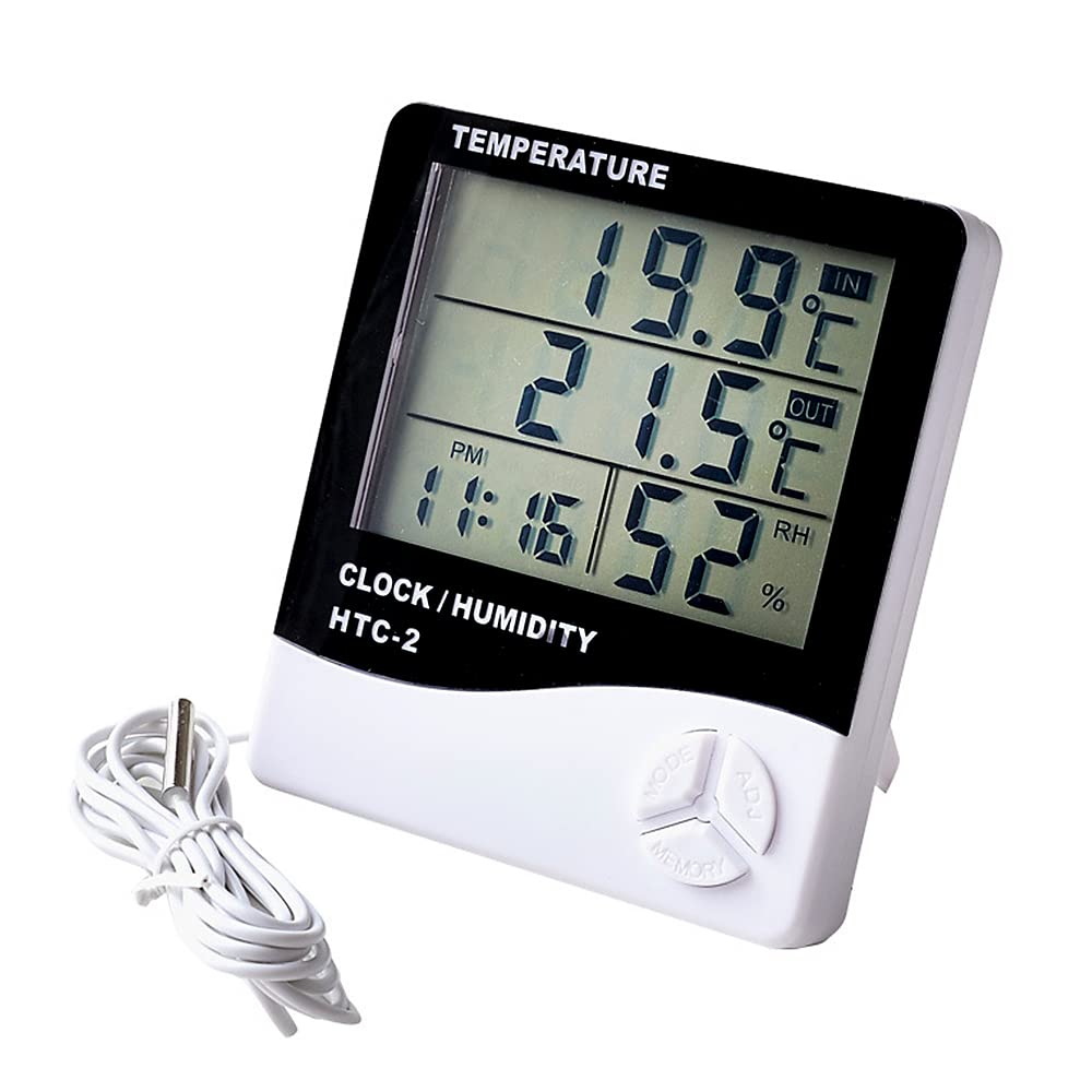 Thermometer Hygrometer, Domary Thermometer Hygrometer with Clock Digital Humidity Temperature Gauge Temp. Monitor