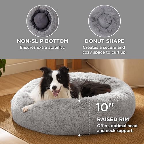 image for Bedsure Calming Dog Bed for Large Dogs - Donut Washable Large Pet Bed,