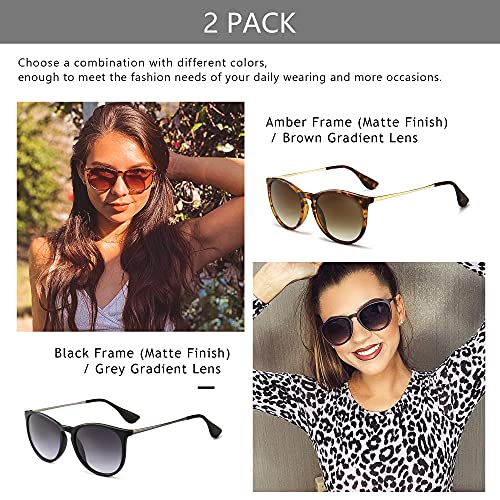 SUNGAIT 2 Pairs Round Polarized Sunglasses for Women Men Vintage Trendy Style Colored Lens UV4003