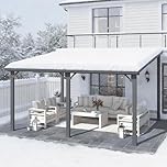 U-MAX Pergola 14'x12' Hardtop Outdoor Gazebo, Heavy Duty Lean to Metal Pergolas and Gazebos Clearance, Wall-Mounted 14x12 Gazebo Galvanized Steel Patio Roof Awnings for Patio