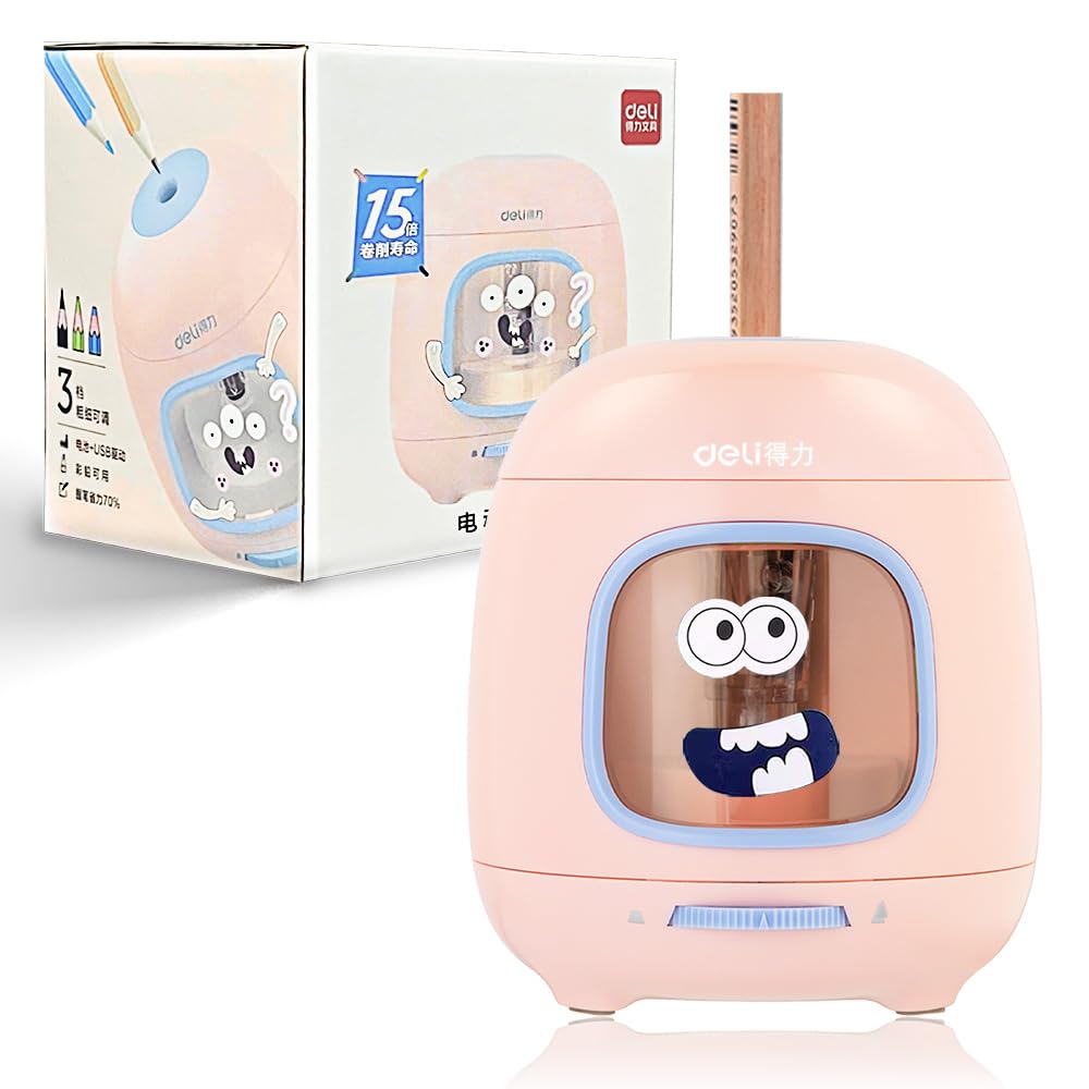 Sacapuntas eléctricos para el hogar, funciona con batería/2 A USB, 5000 veces para cuchilla, hoja intercambiable, sacapuntas de batería, apto para sacapuntas de 6,5 a 8 mm, color rosa