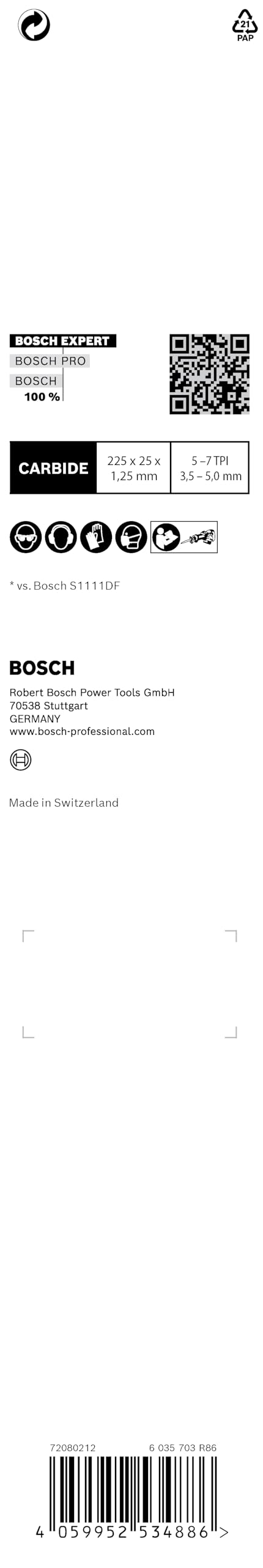 Bosch Professional 1x Hoja de sierra sable Expert `Wood with Metal Demolition` S 1167 XHM (para Madera con metal duro, Longitud 225 mm, accesorios Sierra sable)