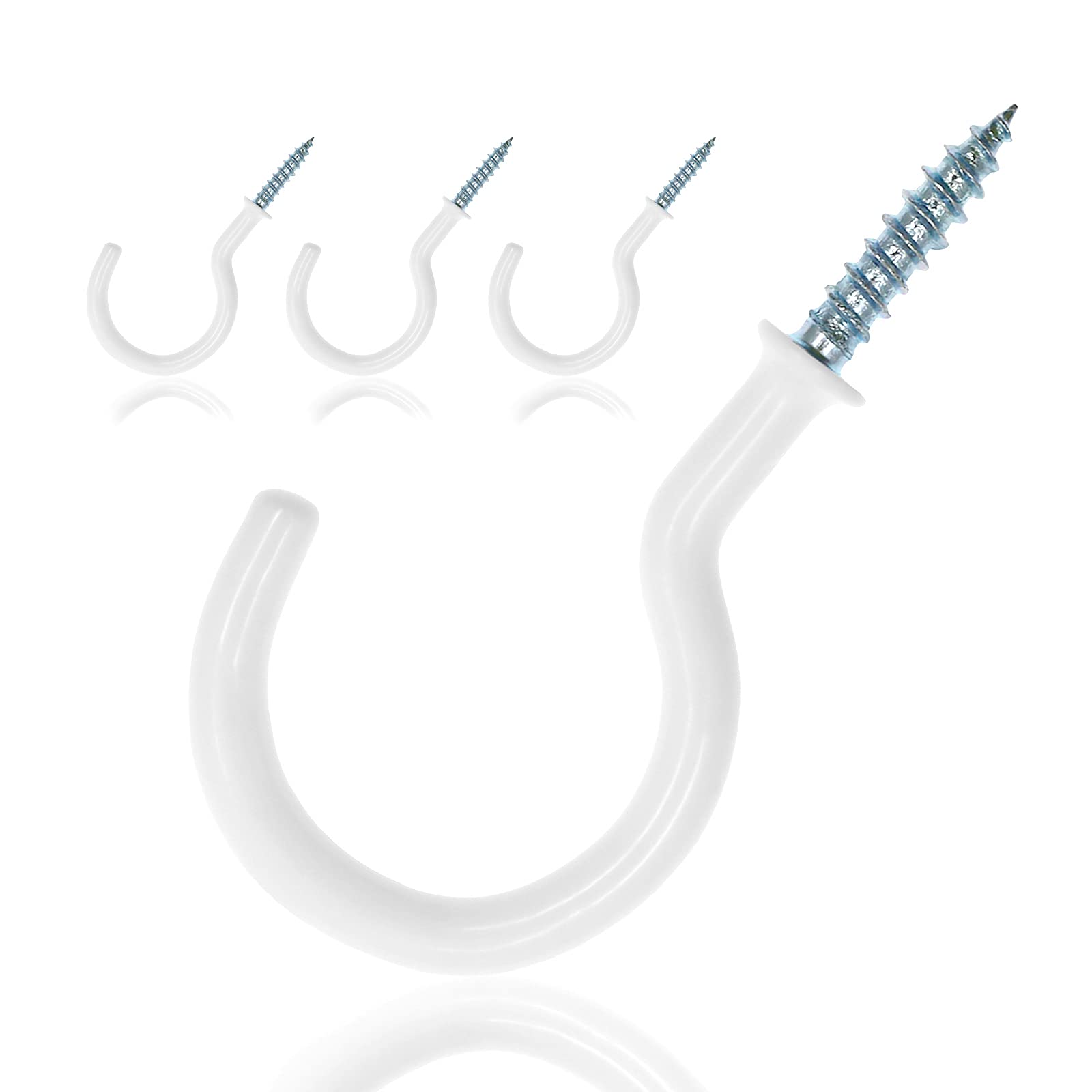 PHITUODA 20Pcs 2-Inch Cup Hooks Ceiling Hooks, Plastic-Covered Metal Screw-in Hooks, White