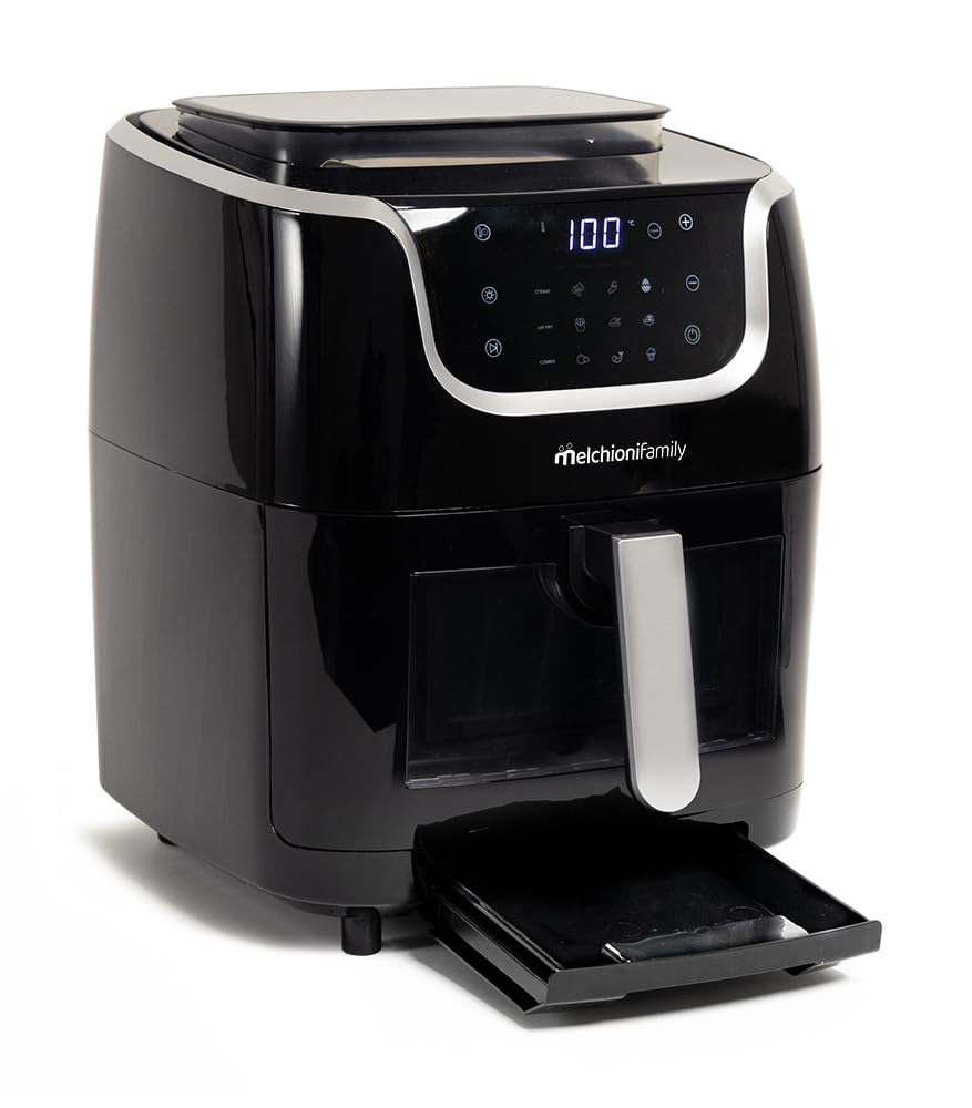 Freidora de Aire Melchioni Gioia 3in1 con Función de Cocción al Vapor, Capacidad de 6,5L, Pantalla Táctil, 30 Programas Preestablecidos, Temporizador y Temperatura Regulable, Potencia de 1700W.