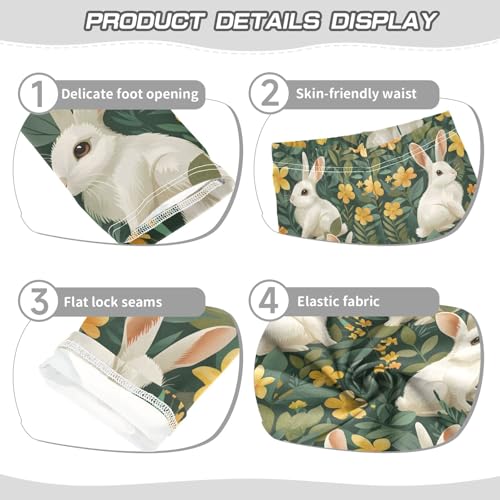 Flower White Rabbit Leaves L Girls Leggings Athletic Pants Tights Stretch Bottom3