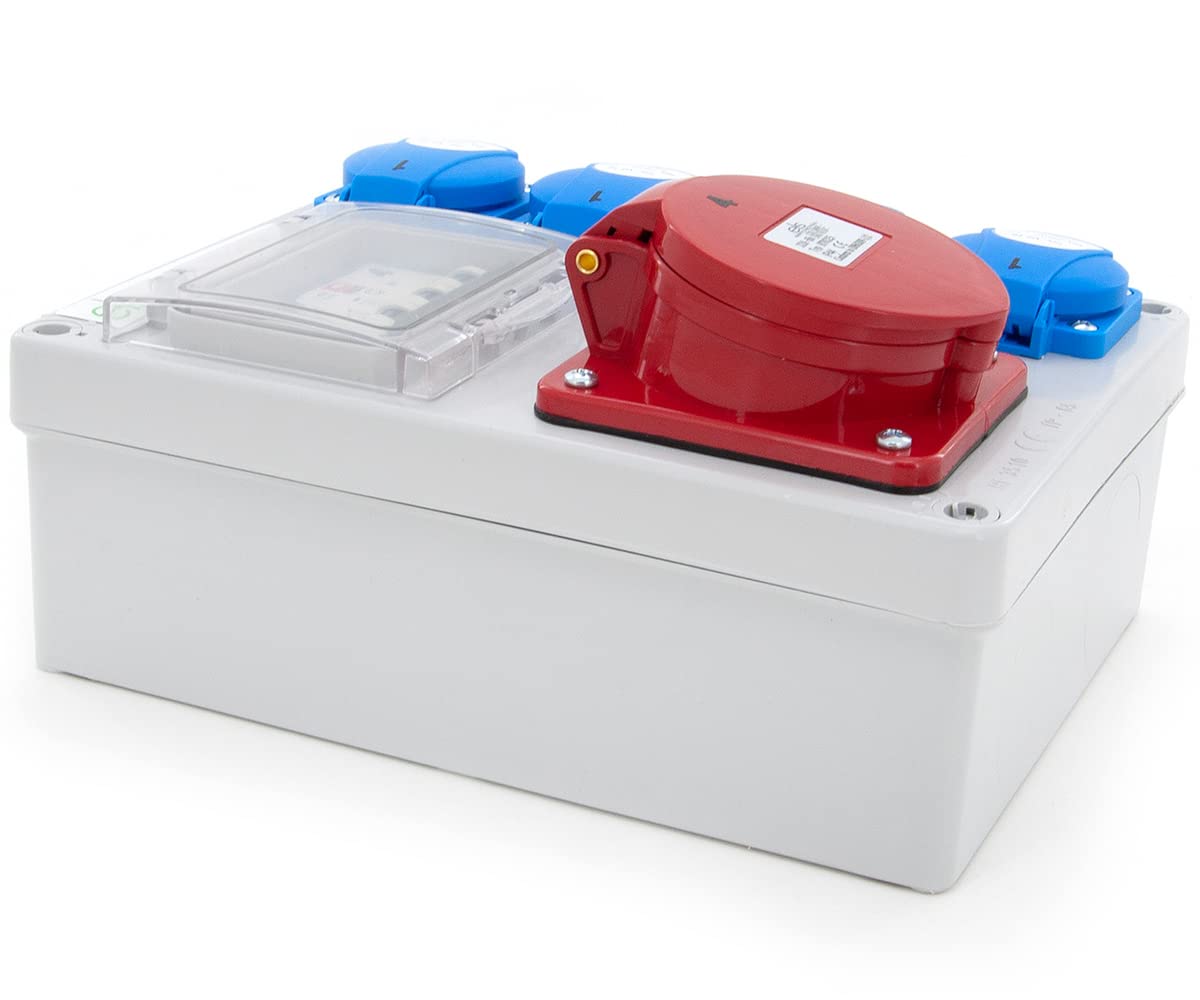 ELS Elektrotechnika Distribuidor de corriente de construcción, distribuidor de pared, caja vacía, enchufe Schuko 4 x 230 V + LS C16 y 1 x CEE 32 A + LS C32 cableado, listo para conectar, taller,
