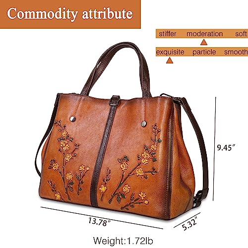 Image of Genuine Leather Satchel for Women Top Handle Bags Handmade Purse Vintage Embossed Leather Crossbody Handbags Hobo Bag