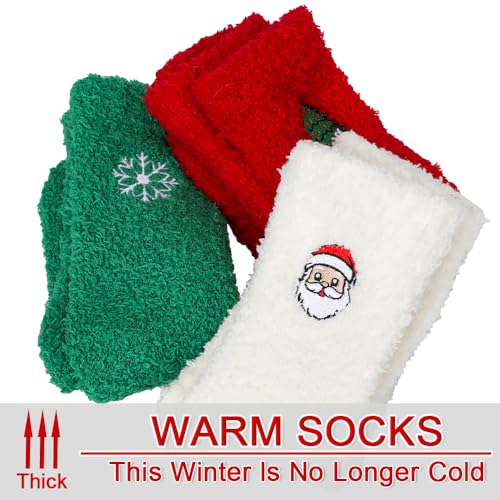 Image of Gloffer Christmas Socks,3 Pairs Soft Fuzzy Socks,Warm Winter Cozy Crew Socks,Colorful Festive Design Gift Socks for Women Men,Novelty Christmas Gifts