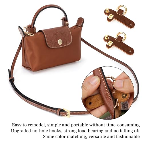 Image of Leather Adjustable Strap Kit Compatible with Longchamp Mini Bags, Replacement Crossbody Shoulder Bag Straps with Metal Buckles, 39-47 inch Adjustable Purse Strap for Women (Brown)