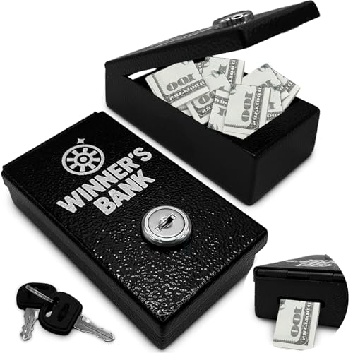 AZ-Homey Winners Bank – Pocket Safe Cash Box for Gamblers with Key – Portable Metal Casino Money Saver – Iron Lockbox for Slot Machine Winnings – Secure Bill Storage for Responsible Gambling