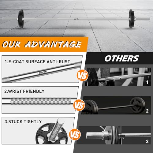 55" Weight Lifting Bar, 1" Standard Straight Barbell Bars for Weight lifting, Olympic Barbell Bar for Bench Press/Hip Thrusts/Squats/Lunges for Gym and Home,2 Star-nuts(480lb Weight Capacity) (Silver) - Image 7