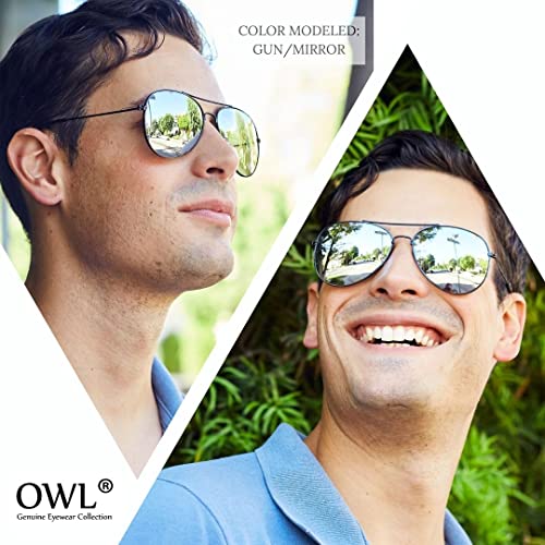Metal Gold Frame Aviator Eyeglasses 6 Mirror Silver, 6 Gradient Brown Lenses Owl ®. #TOP3