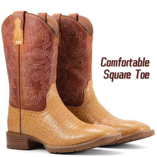 Image of SUREWAY Cowboy Boots For Men - Mens Square Toe Western Boot,Oil /Slip Resistant,Durable Fashionable Classic Pull on 10 Inch Boots Mid Calf Wellington Boots
