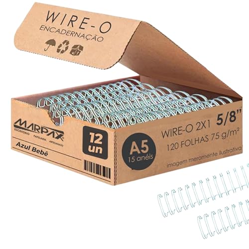 Wire-o para Encadernação 2x1 A5 Azul Bebê 5/8 para 120 fls 36un