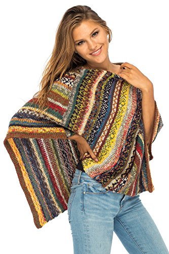 Back From Bali Womens Colorful Knit Poncho Sweater Cape Soft Striped Boho Tunic Shawl3