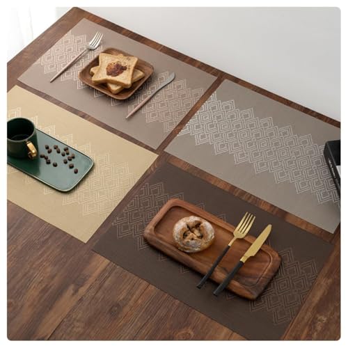 Image of Rectangular Heat Resistant Non-Slip Weave Placemat for Dining Table, Cleanable PVC Woven Dinner Mats | Low-Maintenance| Perfect for Home, Kitchen, Restaurant, Office (Ash Grey, Set of 4)