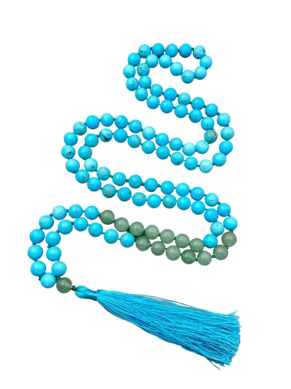 Collier de protection turquoise naturelle 108 Mala pour yoga et méditation