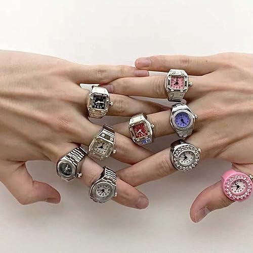 Miniatura 4 de Reloj de anillo para mujeres y hombres, relojes de dedo de anillo, reloj de cuarzo analógico, reloj de dedo, esfera elástica de números (rosa)