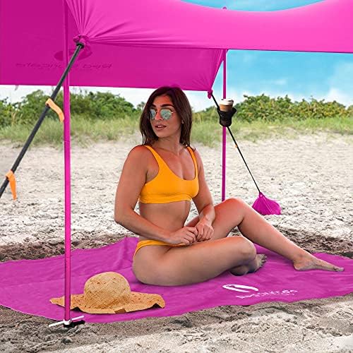 Red Suricata Family Beach Tent & Beach Canopy, Matching Sand Free Beach Mat Blanket & 2 Beverage Holders Bundle - UPF50 UV Sun Shade Shelter (Medium, Pink)