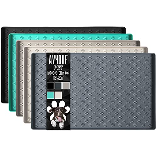 Dog Cat Mat For Food And Water, Waterproof Pet Bowl Mat Nonslip Pet Feeding Mats, Rubber Pet Placement With Raised Edge To Prevent Messes And Spills On Floor, Dishwasher Safe(L: 24" X 16", Grey) #TOP8