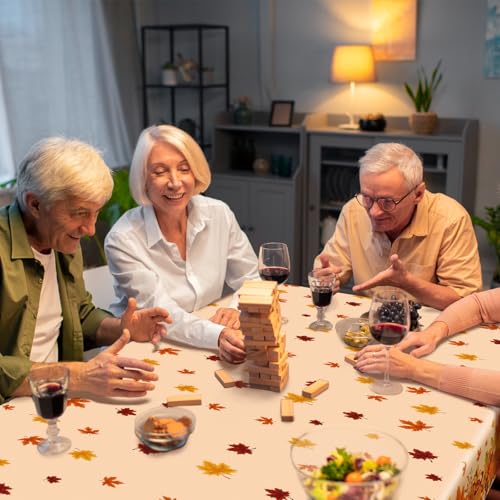 Image of 3-Piece 54 x 108 Inch Fall Harvest Plastic Tablecloth - Autumn Maple Leaves Disposable Rectangle Table Cover for Thanksgiving Day Parties, Dinners, and Celebrations, Indoor Outdoor Table Decorations