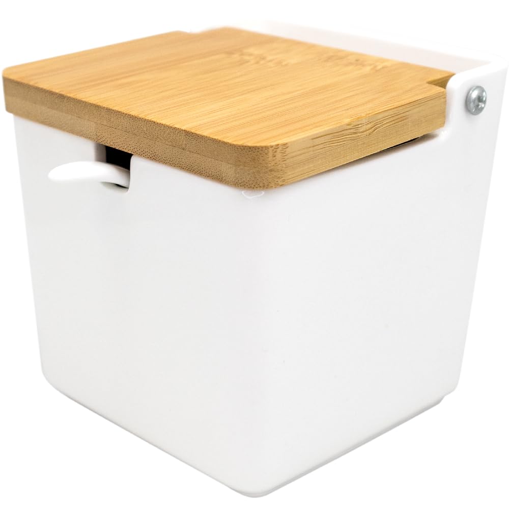 NERTHUS FIH 1335 salière porcelaine carrée grande avec couvercle bois et cuillère cuisine table