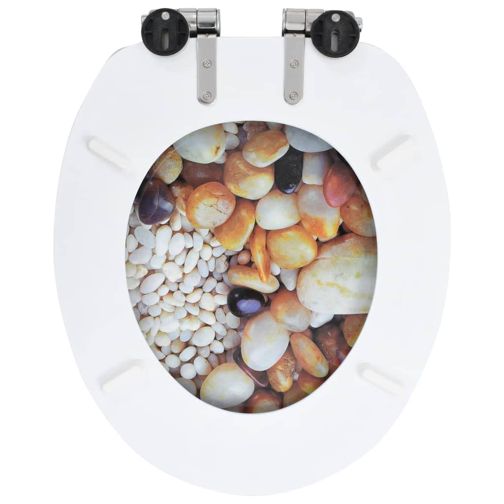 Homgoday Deski sedesowe 2 szt. z miękkimi pokrywkami MDF Pebbles Design osprzęt do toalet i bidetów
