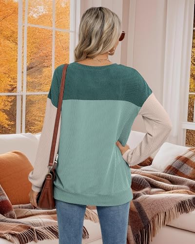 Womens Long Sleeve Tops Crewneck Casual 2025 Fall Shirts Color Block Loose Tunic Tops2