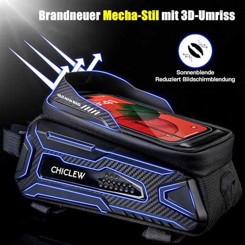 CHICLEW 2L Fahrradtasche Rahmentasche Handyhalterung Wasserdicht, 0.25mm TPU Touchscreen, Military...
