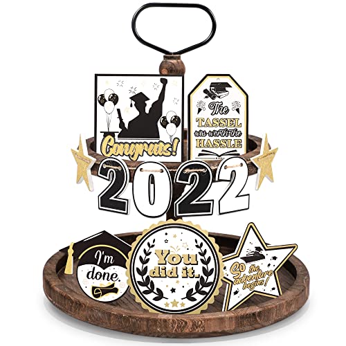 11PCS Graduation Party Decorations 2022 - Grad Tiered Tray Farmhouse Decor Home Kitchen Table Gifts Ornaments (Tiered Tray Not Included)