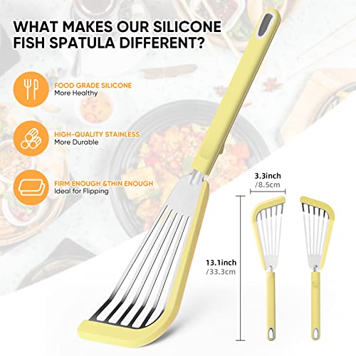 Nonstick Fish Spatula,Maywe Tanso Thin Slotted Spatulas Turner Silicone Fish Spatulas For Nonstick Cookware,High Heat Resistant Bpa Free Cooking Utensils,Ideal For Fish,Eggs,Pancakes (Yellow) #TOP6