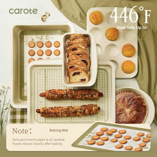 Image of CAROTE 42pcs Ceramic Cookware Set, Pots and Pans Set with Detachable Handle | Baking Pans Set, Knife Set, Non Stick, Induction Compatible, Dishwasher&Oven Safe, Space Saving, for Kitchen /RV /Camping Green