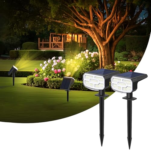 Image of JEJOT Solar Spot Lights Outdoor Waterproof, Solar Spotlights, 2 Pack | 2 Lighting Modes, 120 Adjustable Solar Lights for Yard Garden Lawn Landscape Pathway,Natural White