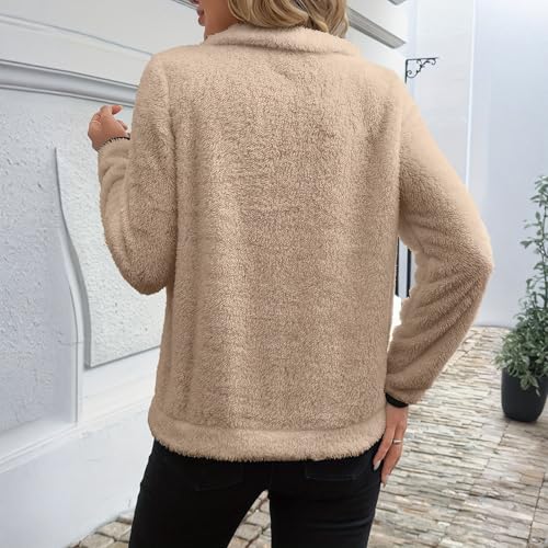 Rikbuig Khaki Womens Sweatshirts Oversized Half Quarter Zip Fleece Pullover - image 2