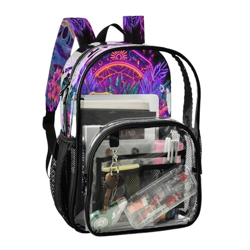 Clear Backpack for School Crocodile Skull Neon Lights Jungle Plants Flowers Transparent Bookbag for Girls See Through PVC Boy Backpacks2