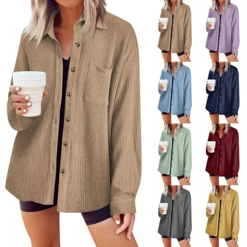 Fall Jackets for Women Button Down Casual Vintage Waffle Lightweight Tops - image 1