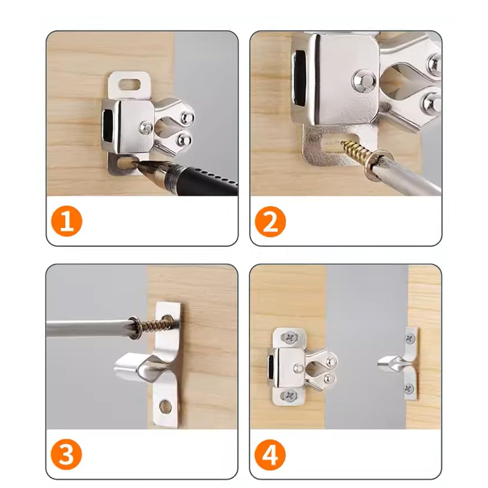 Paquete de 6 pestillos para gabinete, accesorios de cierre de doble rodillo para armario, armario, cocina, puertas y gabinetes de RV, color plateado