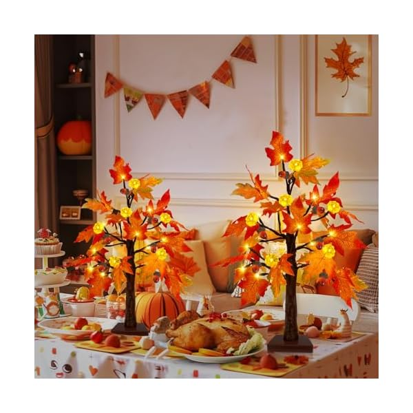 2 pack timer 20 inch prelit fall lighted maple tree thanksgiving decor with 48 leds battery operated artificial tabletop pumpkin acorn maple tree autumn harvest party home indoor halloween decor  urban country home decor