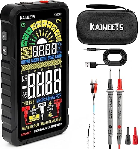 KAIWEETS Multimètre Automatique Rechargeable 6000 Comptes, Multimètre Numérique Professionnel, Testeur Electrique, Mesure de Courant Tension Résistance...