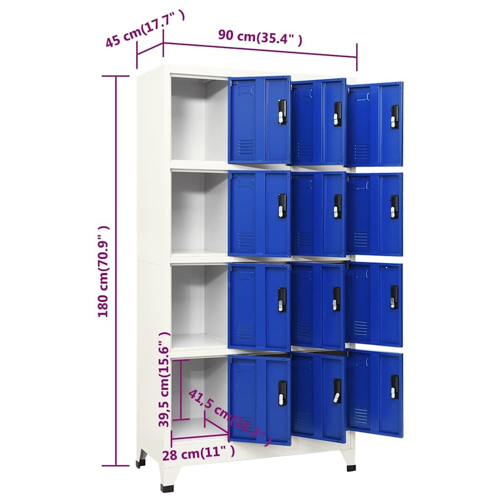 Schließfachschrank 12 Türen Stahl Spind Grau Blau 90x45x180 cm