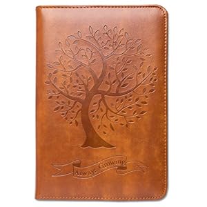 Tree Writing Journal by SohoSpark, Refillable Faux Leather, Lined Personal Diary, 6×8.75 Notebook for Writers. Fountain Pen Friendly, Lay-Flat Binding