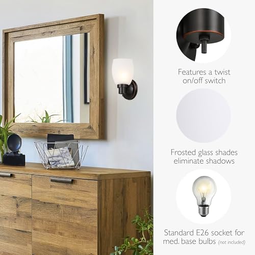 Lydia Wall Sconce, Oil Rubbed Bronze Finish, Frosted Glass Shade, Dimmable with Twist On/Off Switch for Hallway, Foyer, Bathroom – Design House, 588814-ORB by Design House - Image 3