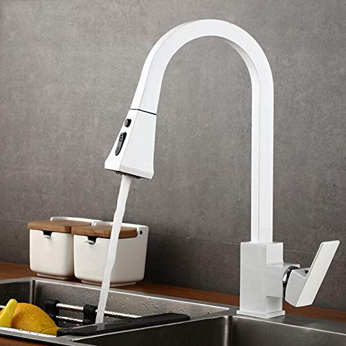 Robinet de cuisine mitigeur blanc à levier simple évier eau froide avec tuyau pulvérisateur