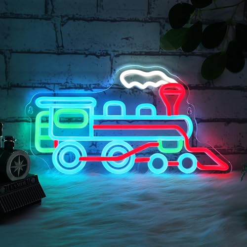 Image of CoolGift Mart Steam Train Neon Sign, Dimmable LED Neon Wall Light USB Powered with Multiple Color Lights, for Bedroom Living Room Game Room Man Cave Home Birthday Gift for Kids Teen Boys Girls
