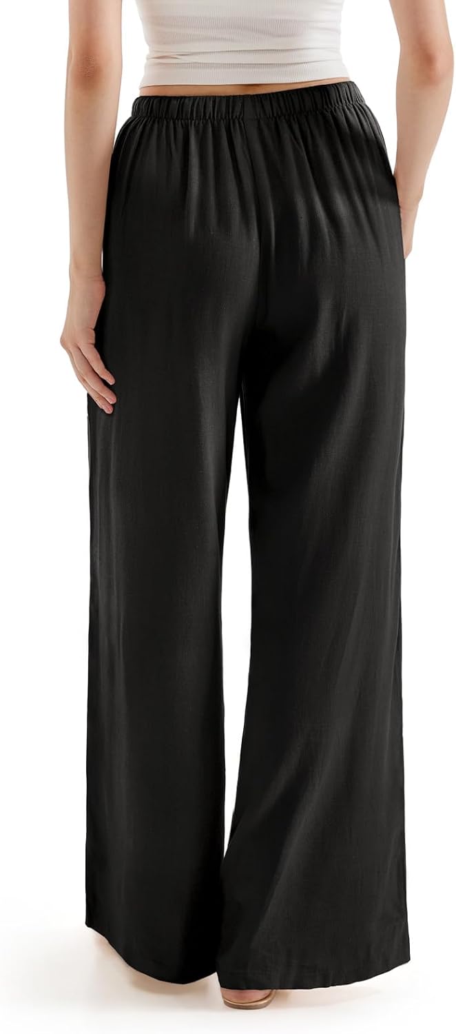 SUUKSESS Women Wide Leg Linen Pants with Pocket High Waisted Lounge Palazzo Pant - Image 2