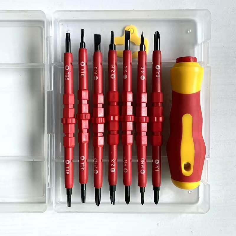 Electrician Screwdriver Set 7-in-1 Multifunctional Dual-Use Metal No Power Needed for Home Repair, Electronics, Field Service, Red
