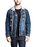 VICTORIOUS Men's Removable Hoodie Layered Distressed Denim Jean Jacket DK109 - Dark Indigo - 2X-Large