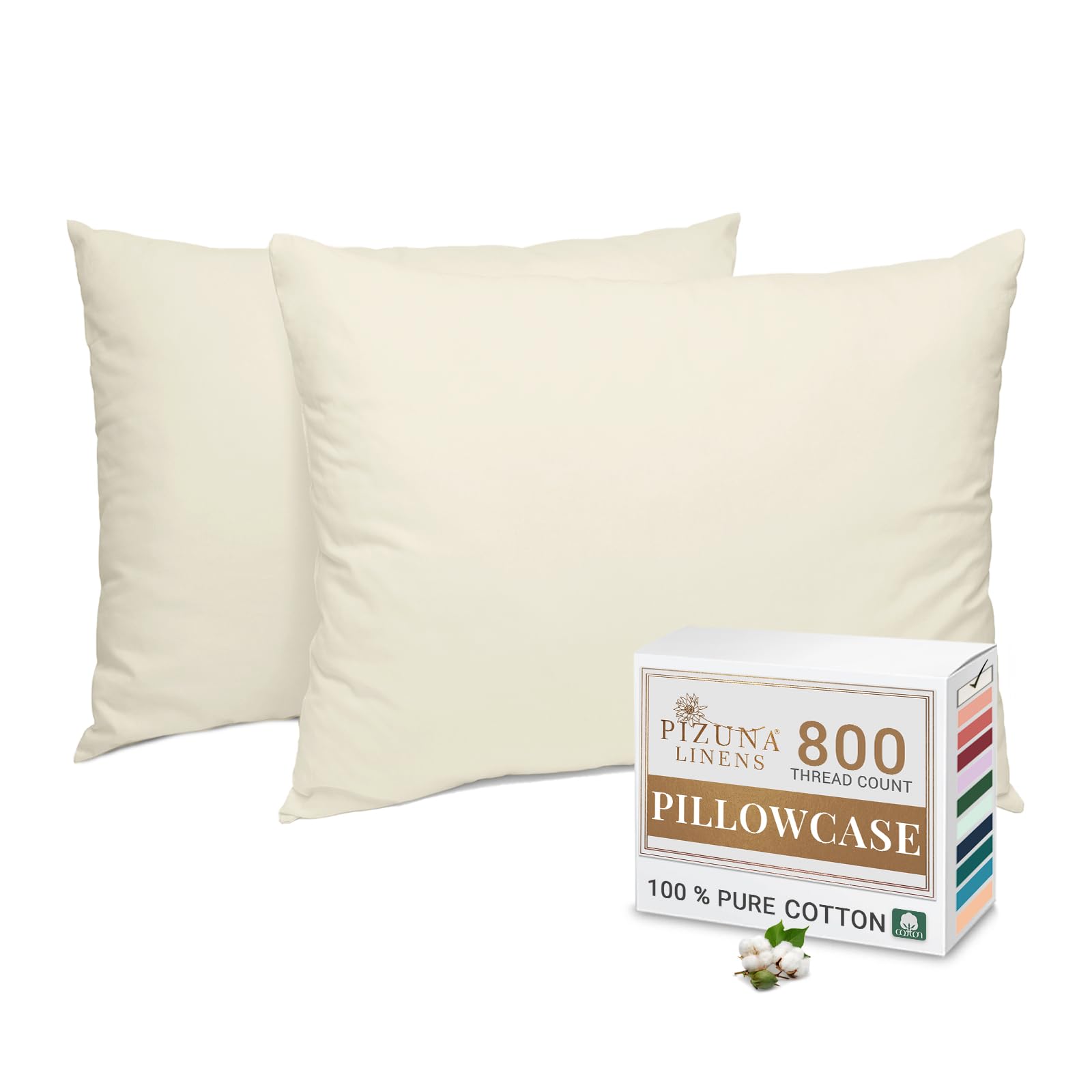Pizuna New Ivory Luxurious Cotton Housewife Pillowcases 2 Pack Ivory 48X74cm, 800 Thread Count Long Staple Combed Cotton Pillow Cover, Crisp Sateen Weave Housewife Pillow Cases (Luxury Pillowcase 2 Pc)
